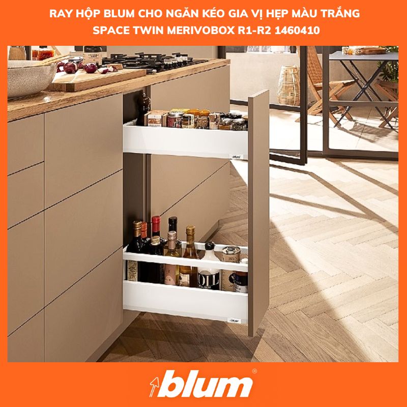 Ray Hộp Blum Cho Ngăn Kéo Gia Vị Hẹp Rộng 150-300mm Màu Trắng SPACE TWIN MERIVOBOX R1-R2 1460410 Ray Hop Blum Cho Ngan Keo Gia Vi Hep Rong 150 300mm Mau Trang SPACE TWIN MERIVOBOX R1 R2 1460410