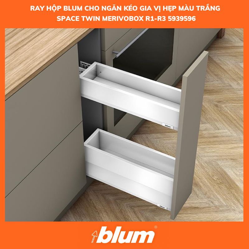 Ray Hộp Blum Cho Ngăn Kéo Gia Vị Hẹp Rộng 150-300mm Màu Trắng SPACE TWIN MERIVOBOX R1-R3 5939596 Ray Hop Blum Cho Ngan Keo Gia Vi Hep Rong 150 300mm Mau Trang SPACE TWIN MERIVOBOX R1 R3 5939596