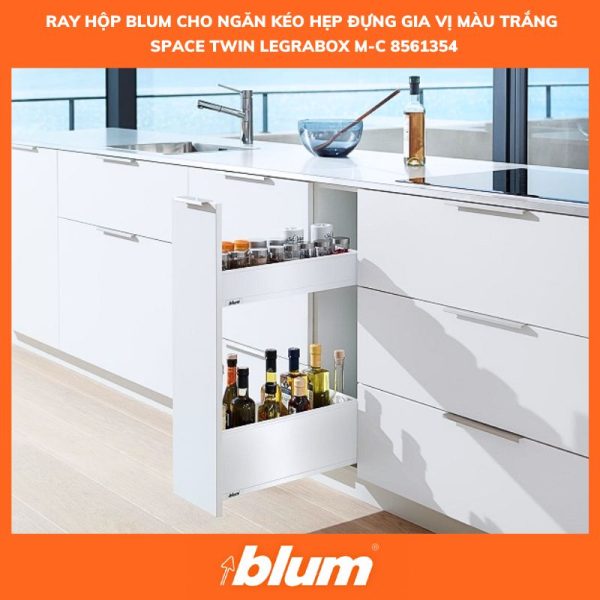 Ray Hộp Blum Cho Ngăn Kéo Hẹp Rộng 200 – 300mm Khay Gia Vị Màu Trắng SPACE TWIN LEGRABOX M-C 8561354