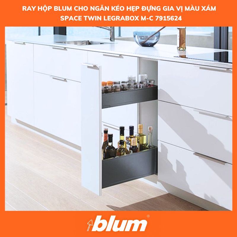 Ray Hộp cho Ngăn Kéo hẹp 200-300mm màu xám SPACE TWIN LEGRABOX M-C 7915624