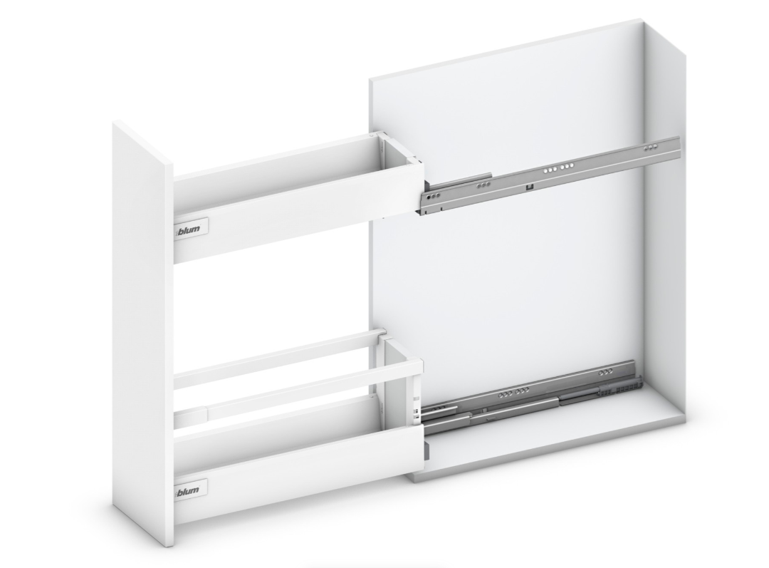 Giá gia vị Blum SPACE TWIN MERIVOBOX R1-R3 rộng 150-250mm Trắng 5939596 470M50B0S TW 2 SPACE TWIN MERIVOBOX R1 R2 mau trang