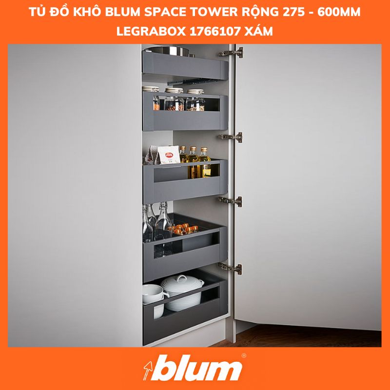 Tủ Đồ Khô Blum Màu Xám SPACE TOWER LEGRABOX 1766107 770X50S0SST| Phù hợp tủ 275-600mm