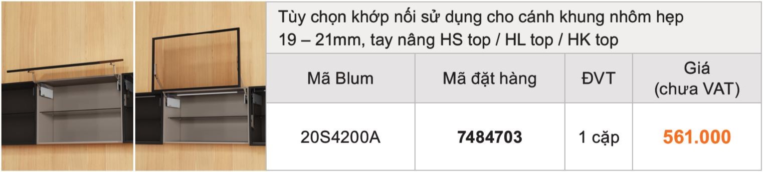 BẢNG GIÁ TAY NÂNG BLUM AVENTOS HS TOP VÀ HL TOP MỚI NHẤT 2025