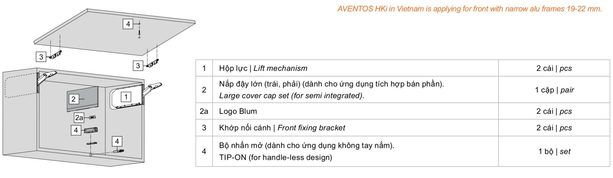 Tay Nâng Blum HKi 24K2500.A HGIG 9612160 Bán Phần Giảm Chấn 7 Tay Nâng Blum HKi 24K2800TA HGIG 5821431 Bán Phần Nhấn Mở Tip-on