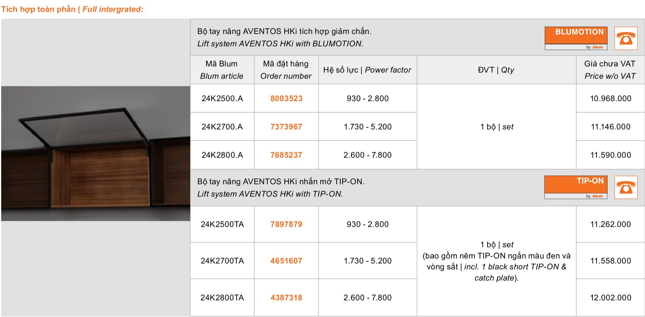 Tay Nâng Blum HKi 24K2800TA HGIG 5821431 Bán Phần Nhấn Mở Tip-on