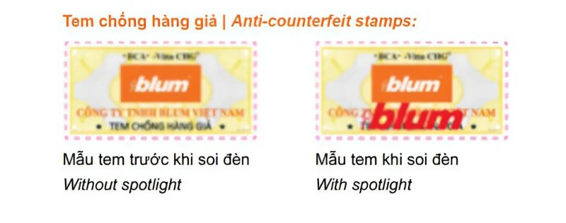 Phân Biệt Tay Nâng Blum Chính Hãng Qua Tem, Logo, Chất Liệu 6 CACH PHAN BIET PHU KIEN BLUM CHINH HANG 1